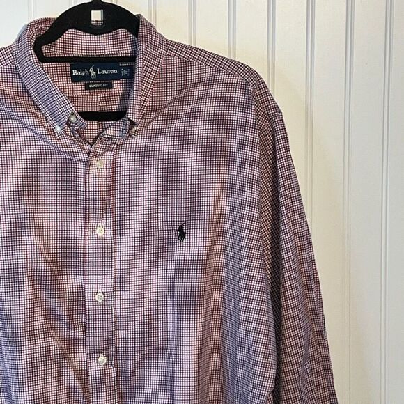 Ralph Lauren Shirt Men 17 32/33 Red Black Check Classic Fit Preppy Long Sleeve - Picture 3 of 10